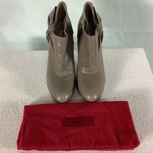 Valentino Garavani Taupe Leather Bow Ankle Boots Stiletto Heels Size 37.5 Italy